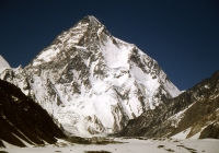 108_Concordia K2 From here K2 (8611 m) seemed very steep, even untouchable.
I always find the dimensions of such a huge mountain hard to estimate.
K2-summit (8611 m) rises more than 3500 meters over Basecamp (4950 m)!
160_ABc-Camp 1 Trail Ronald N.jpg=Breath-taking 45 degrees upwards in deep snow; very exhausting and very boring.