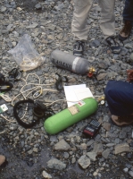 130_Basecamp Oxygen Only Ronald decided to take bottled oxygen to the top.
The Hunza high-altitude porters were Ronalds secret in getting these heavy devices up the mountain.